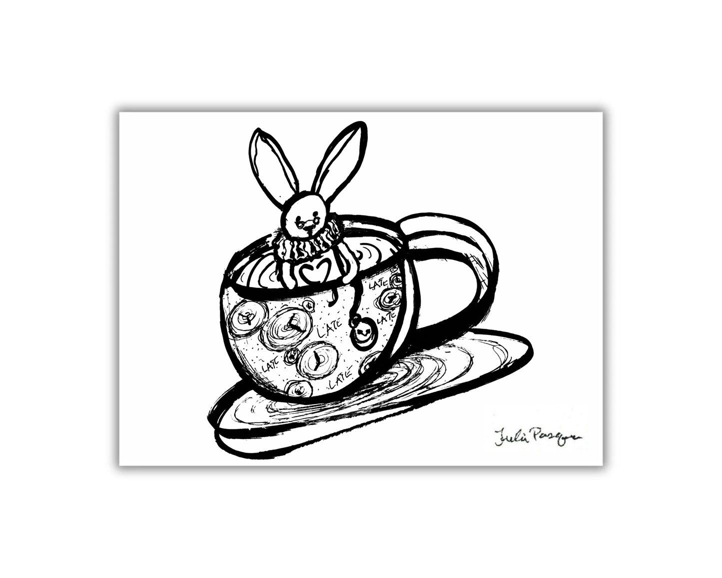White Rabbit in TeaCup, 5 x 7