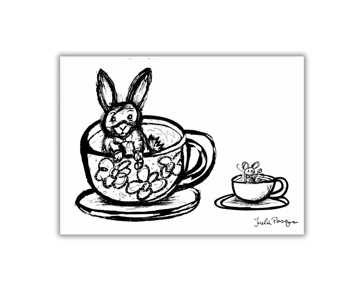 March Hare and Dormouse in TeaCup, 5 x 7