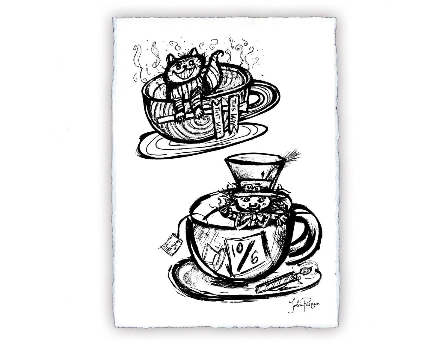 Cheshire Cat and Mad Hatter in TeaCups, 8 x 10