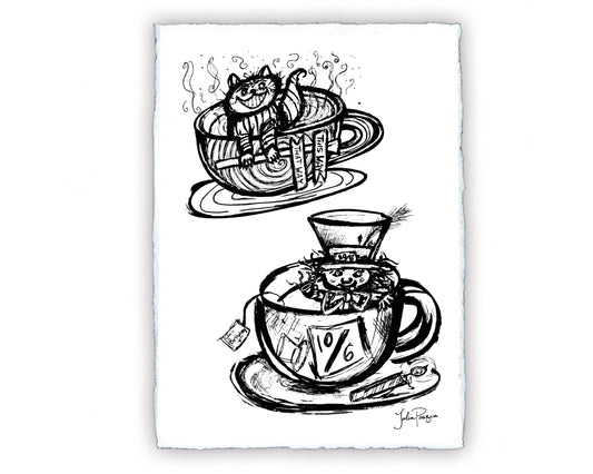 Cheshire Cat and Mad Hatter in TeaCups, 8 x 10