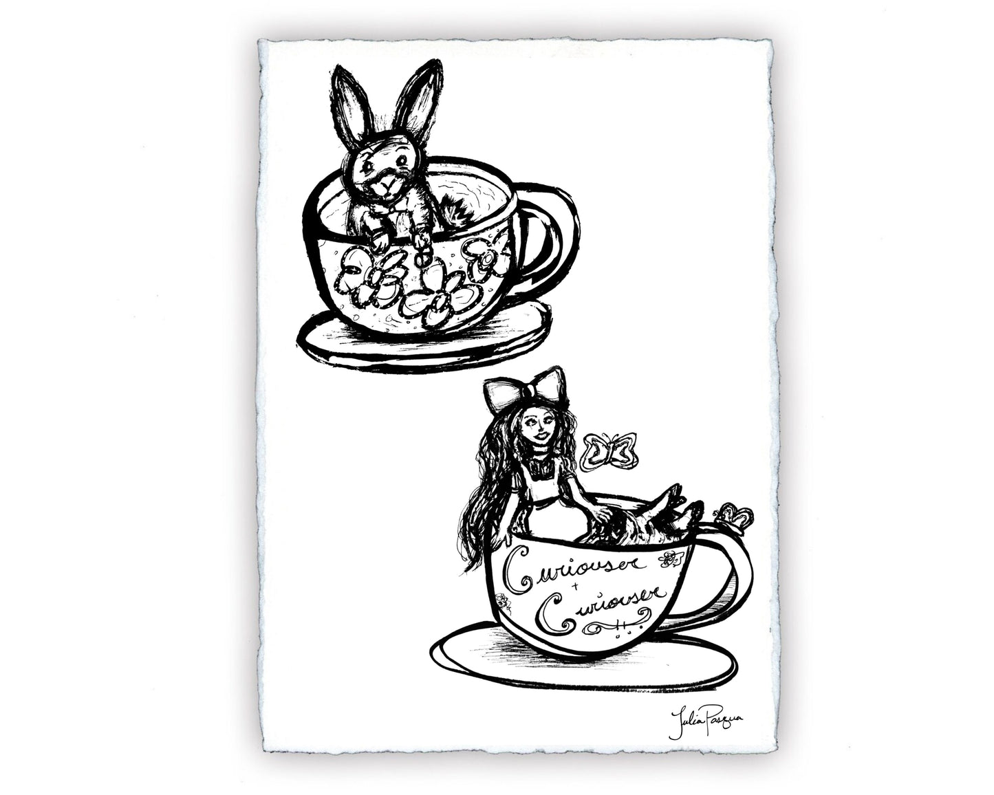 Alice and March Hare in TeaCups, 8 x 10
