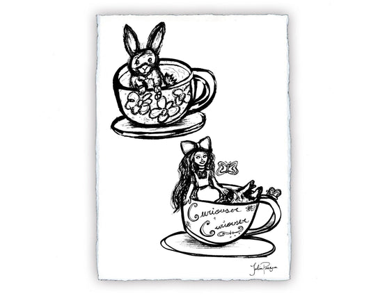 Alice and March Hare in TeaCups, 8 x 10