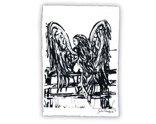 Angel on Fence Print (Black and White), 8 x 10