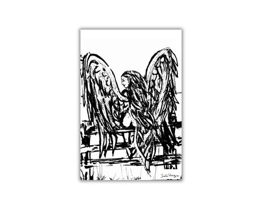Angel on Fence Print (Black and White), 4 x 6